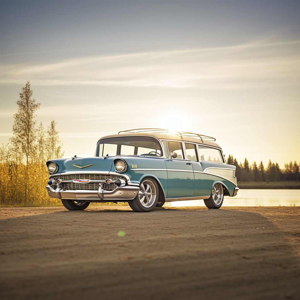 Custom Hotrod 1957 Chevy Nomad in Sunset Forest