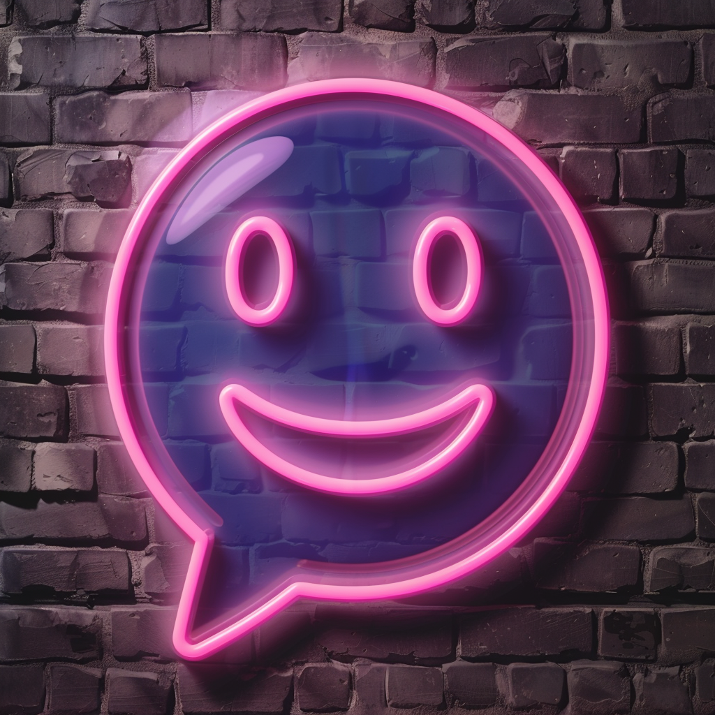 Neon smiley face chat bubble icon