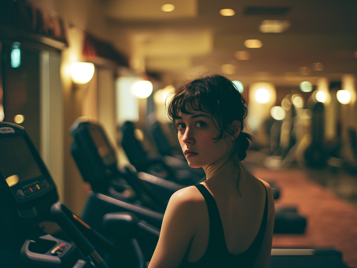 Young woman exercising in a hotel gym