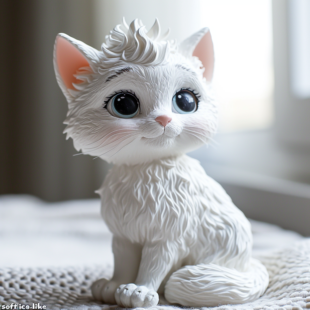 Cute 3D printed cat with Pixar style fur