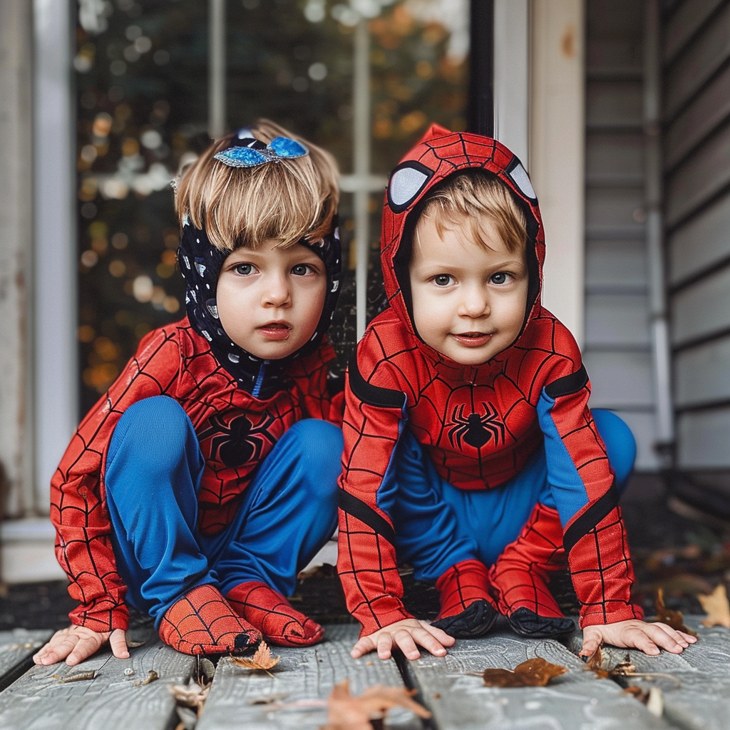 4 year old spiderman having fun