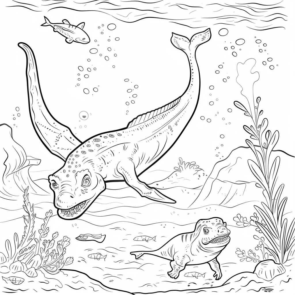 Cute Elasmosaurus ocean play coloring page