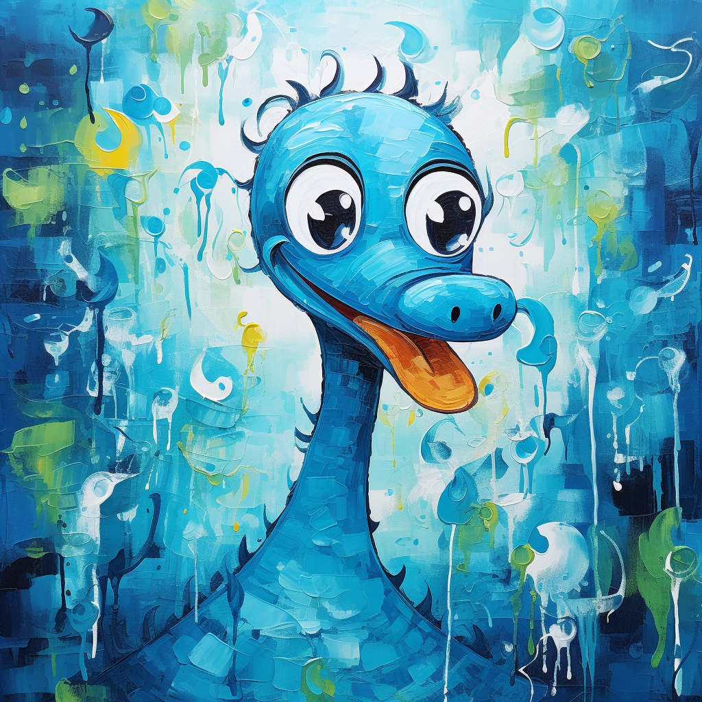 Cute abstract painting with blue lotness Nessie