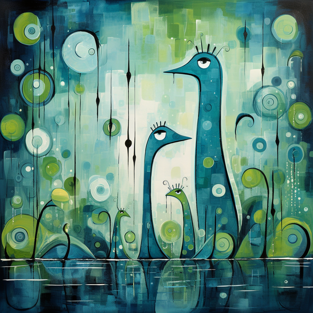 Cute abstract painting in blues and greens