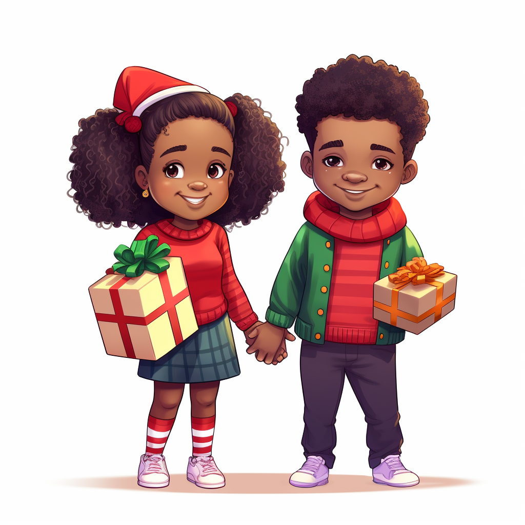 joyful african american kids with presents