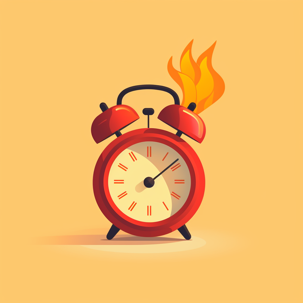 Cute alarm clock on fire illustration