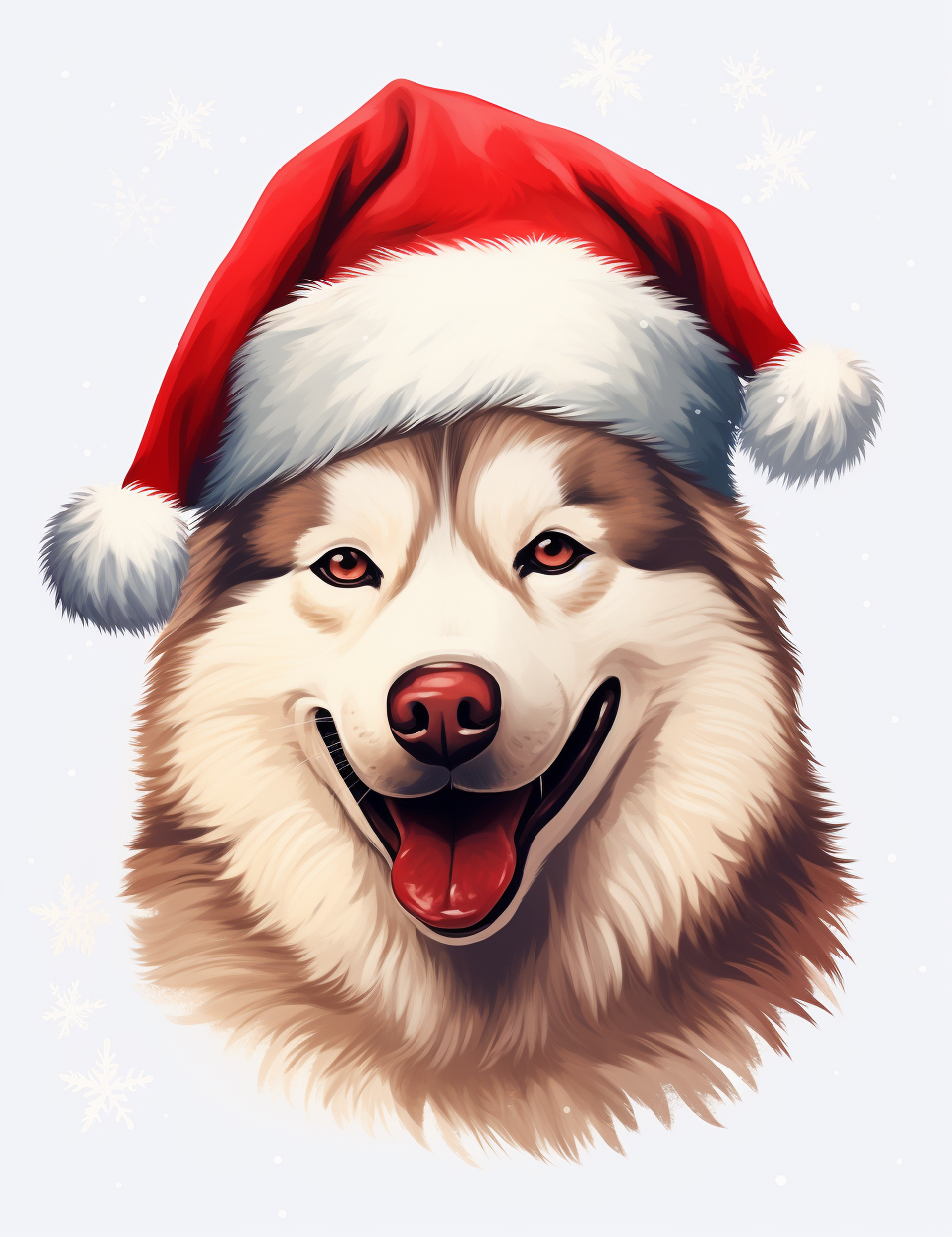 Sketch of cute Alaskan husky with Santa hat