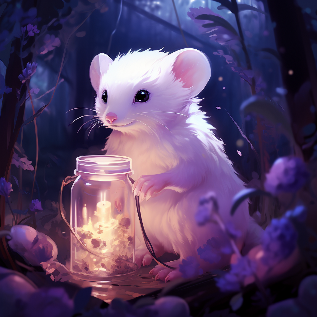 Cute albino ferret with purple potions