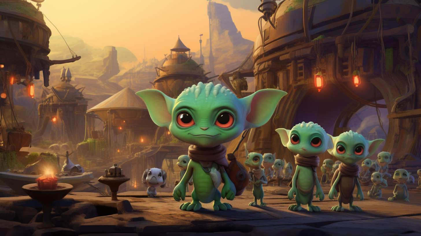 Close-up Picture of Cute Alien Villagers in Beautiful Landscape