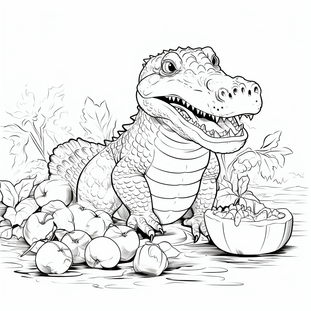 Cute alligator eating apples