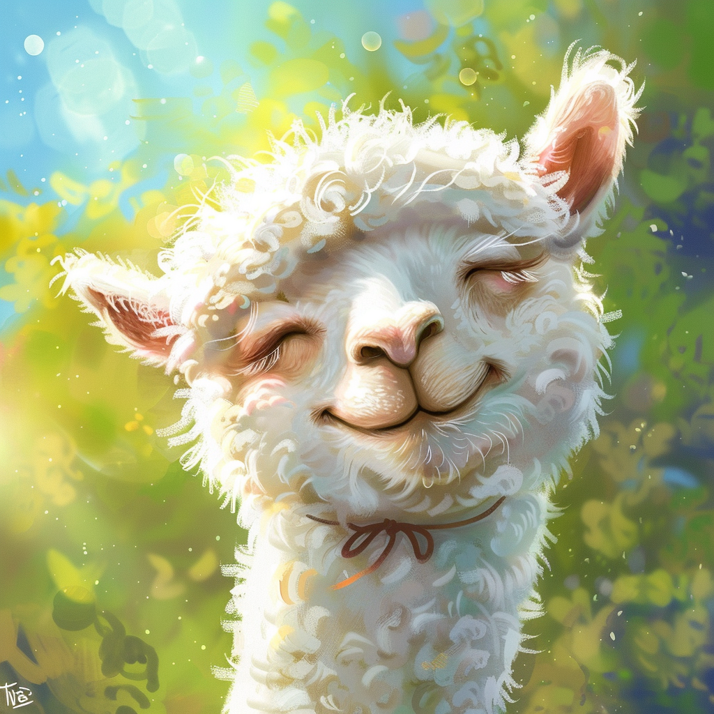 Alpaca smiling on sunny day