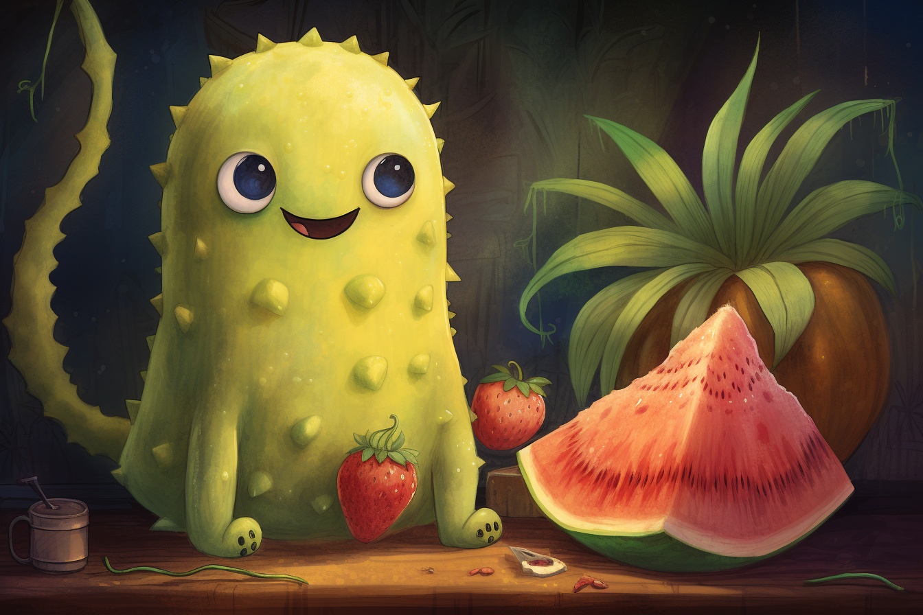 Cute animals and creepy banan monster illustration