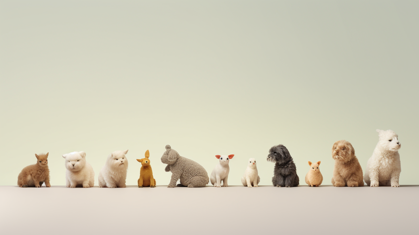 Cute animals in a straight line