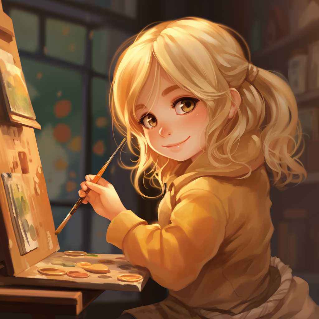 Cute anime blonde girl making art