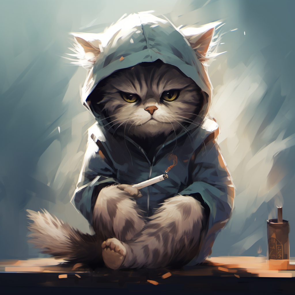 Depressed anime cat smoking cigarette