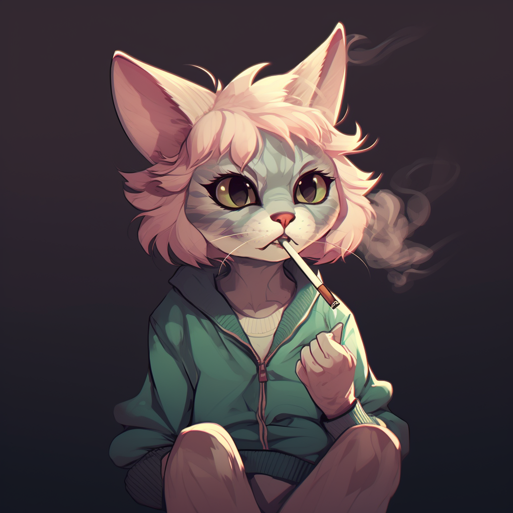 Cute anime cat smoking a cigarette