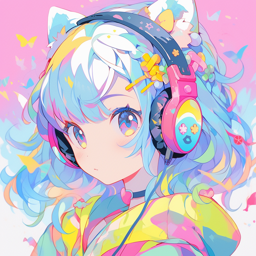 Cute anime girl with headphones and microphone