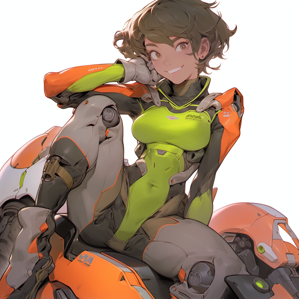 Cute anime girl in mech suit smiling