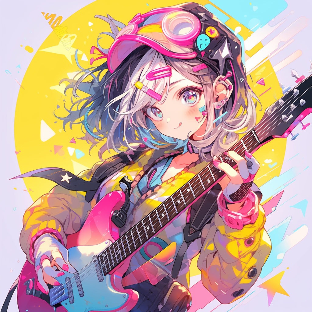 Cute anime girl playing guitar