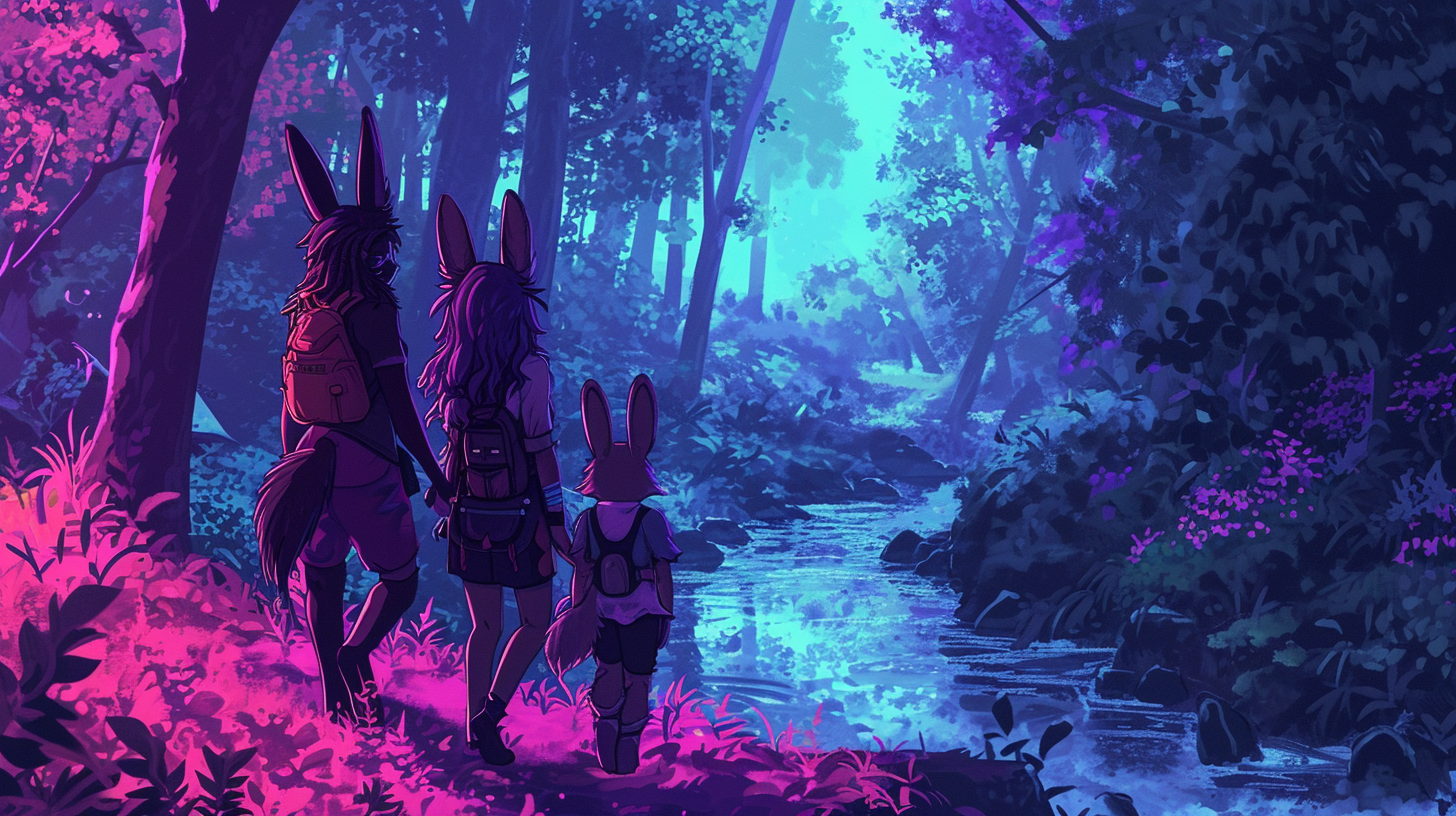 Cute Anthro Magenta Female Wolf and Bunny in Forest