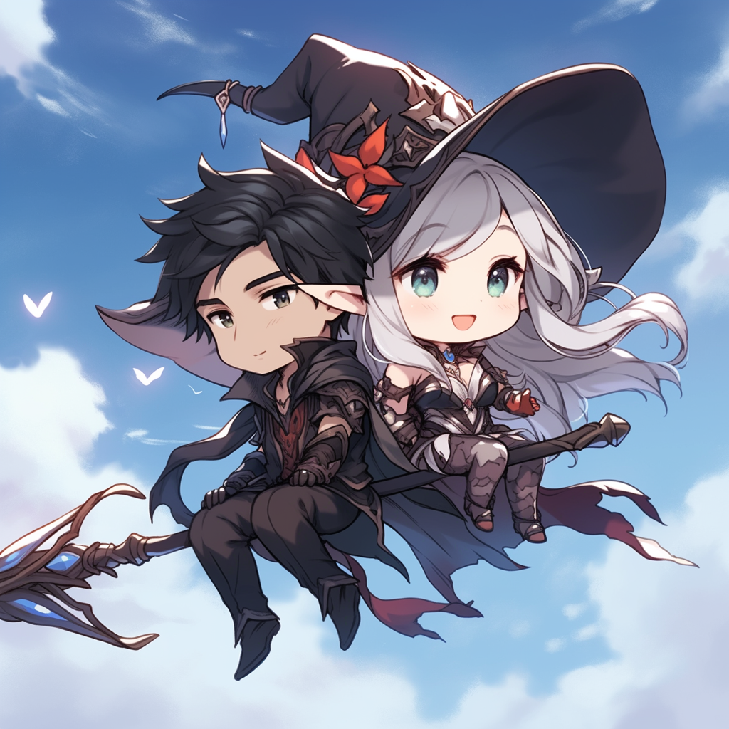 Cute assassin elf and paladin flying