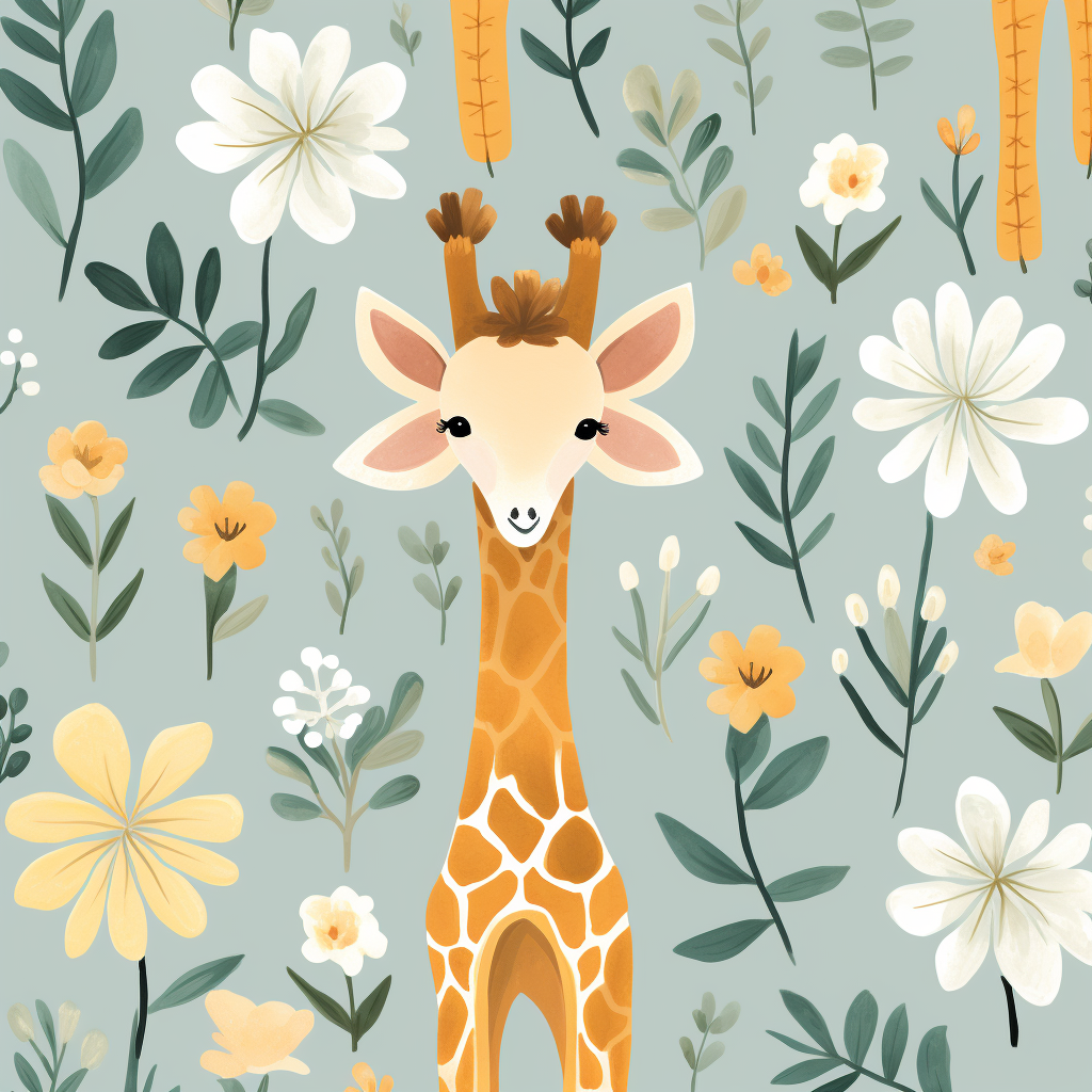 Cute Baby Boho Giraffes Daisies Greenery Pattern