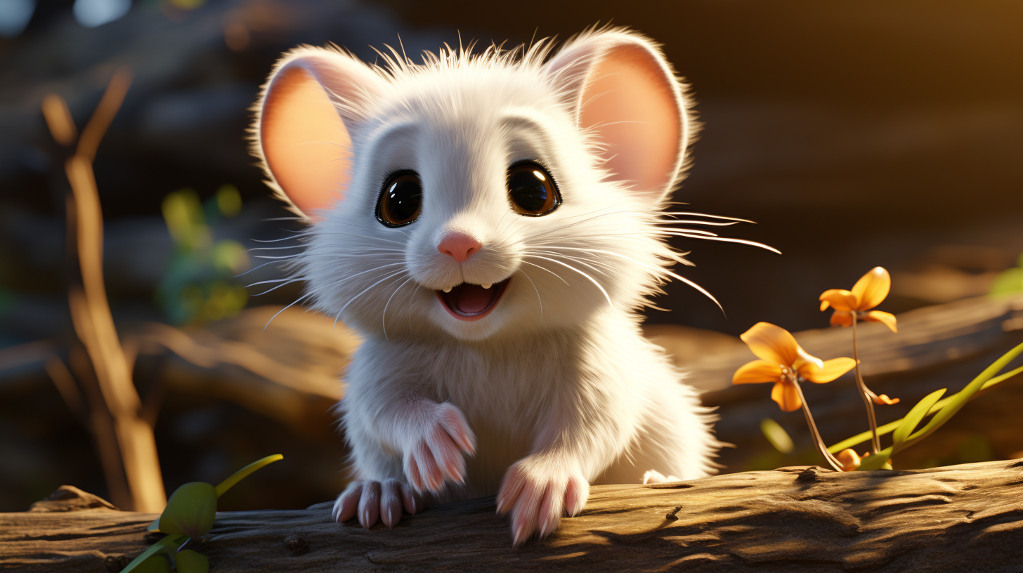 Playful baby cartoon playing with a mouse