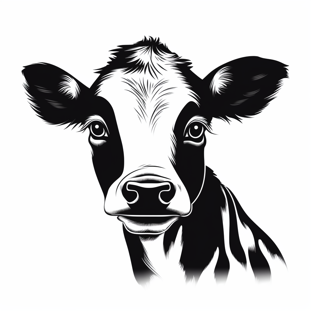 Simple black and white baby cow stencil