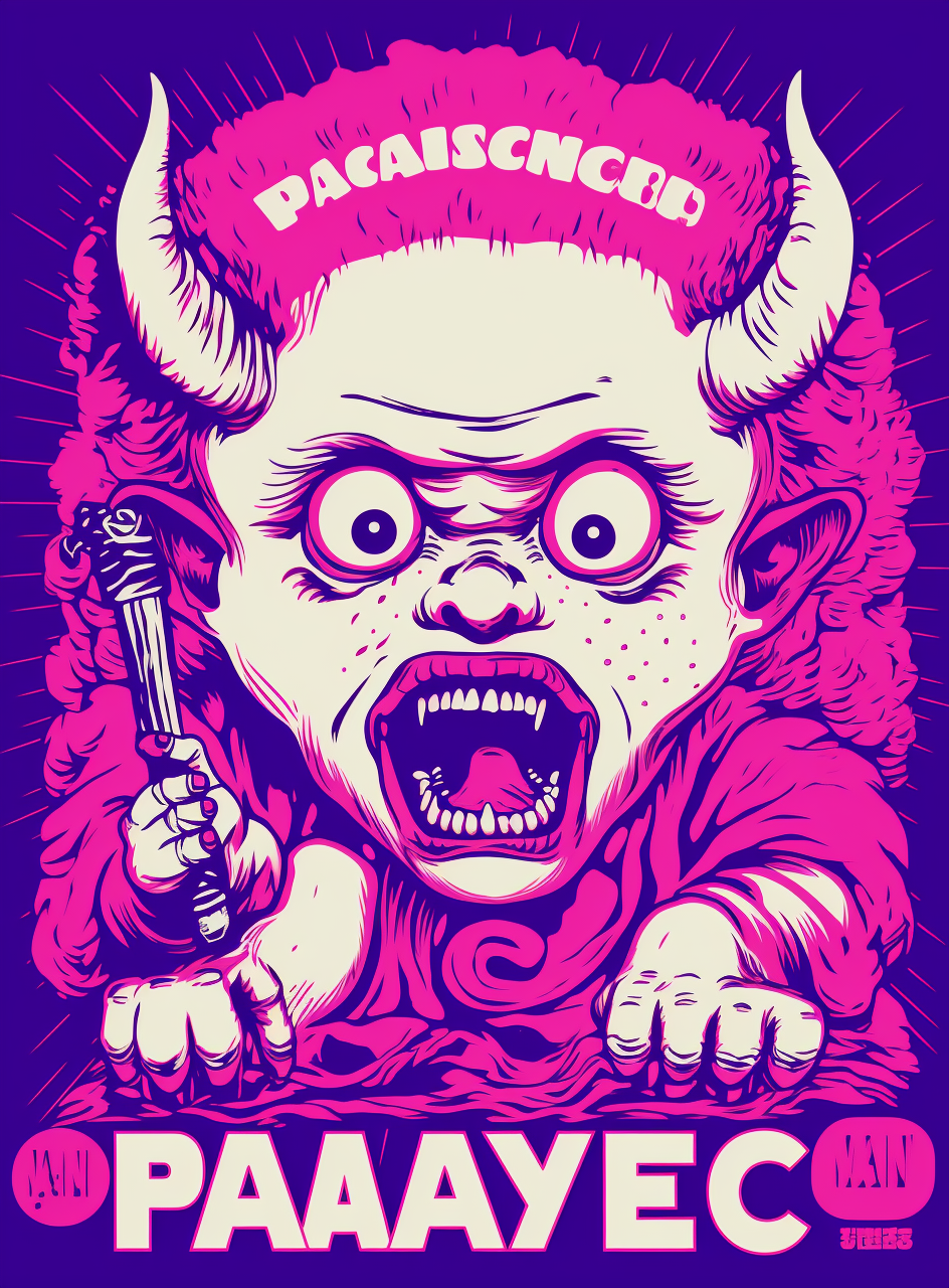 Purple cute baby devil with panic Japanese style