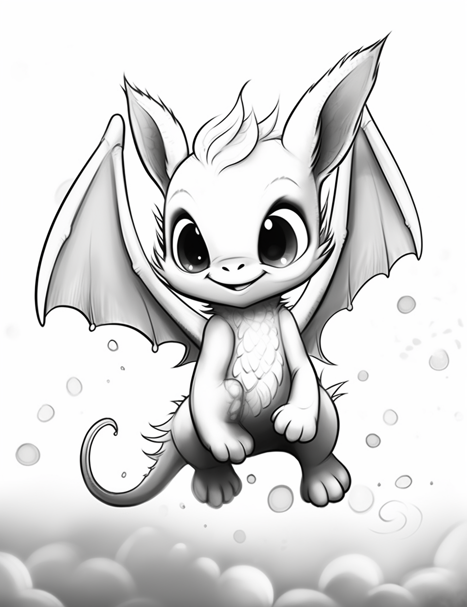 Adorable baby dragon flying in the air