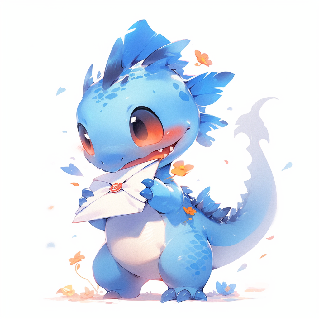 Adorable baby dragon holding letter