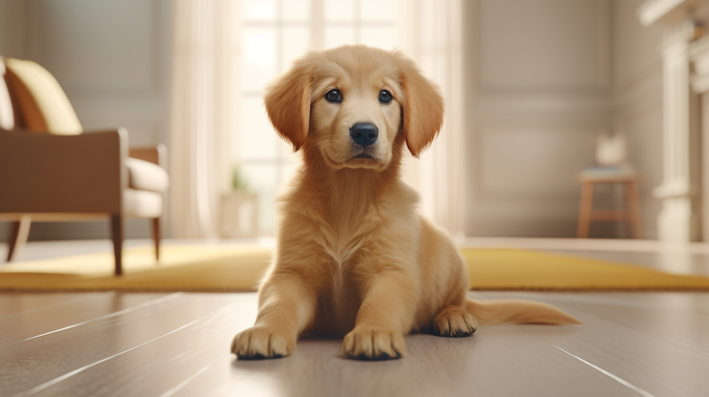 Cute Golden Retriever Puppy on Carpet