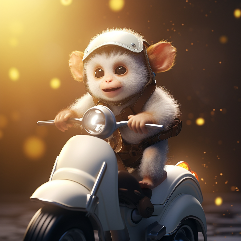 Cute baby monkey riding white hamster