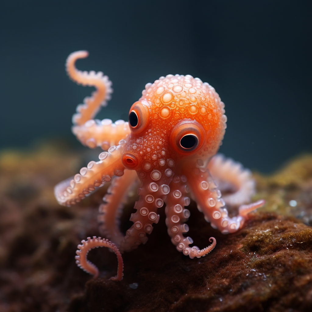 Adorable baby octopus swimming underwater