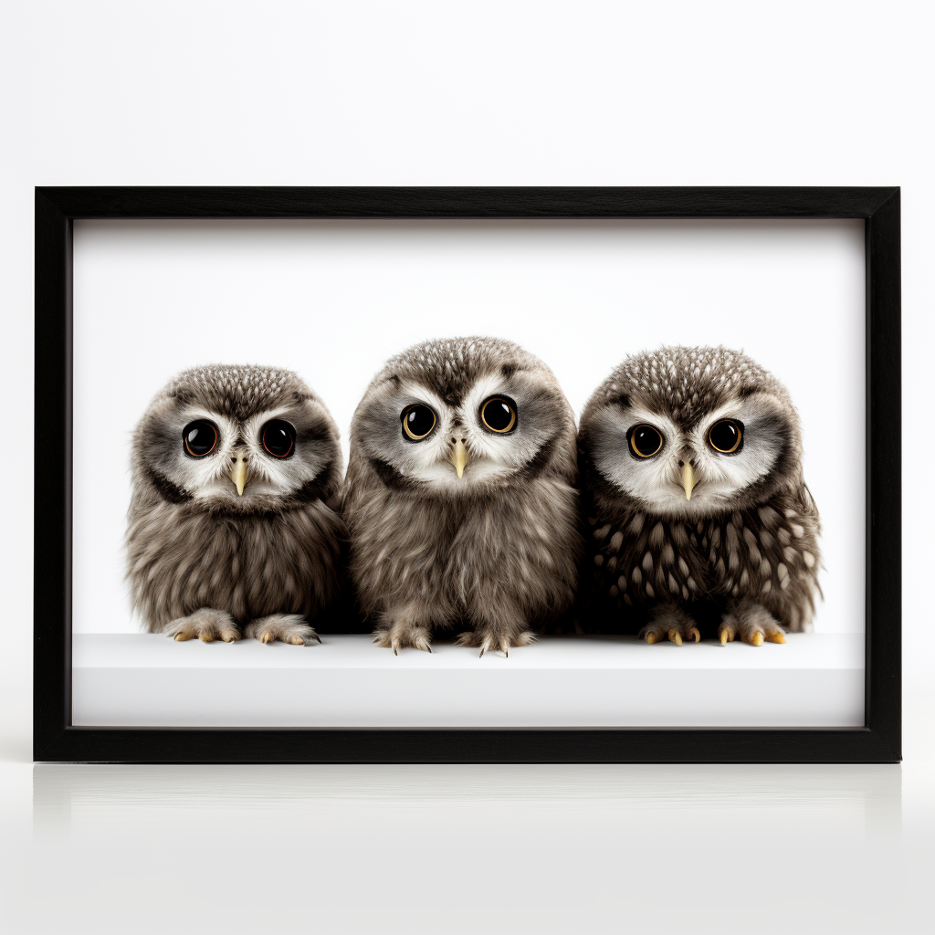 Cute Baby Owls in Black Frame