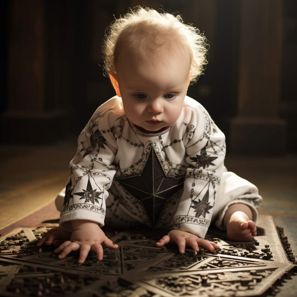 Cute baby playing with lament configuration