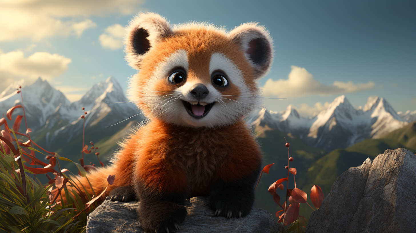 Adorable red panda playing on mountain