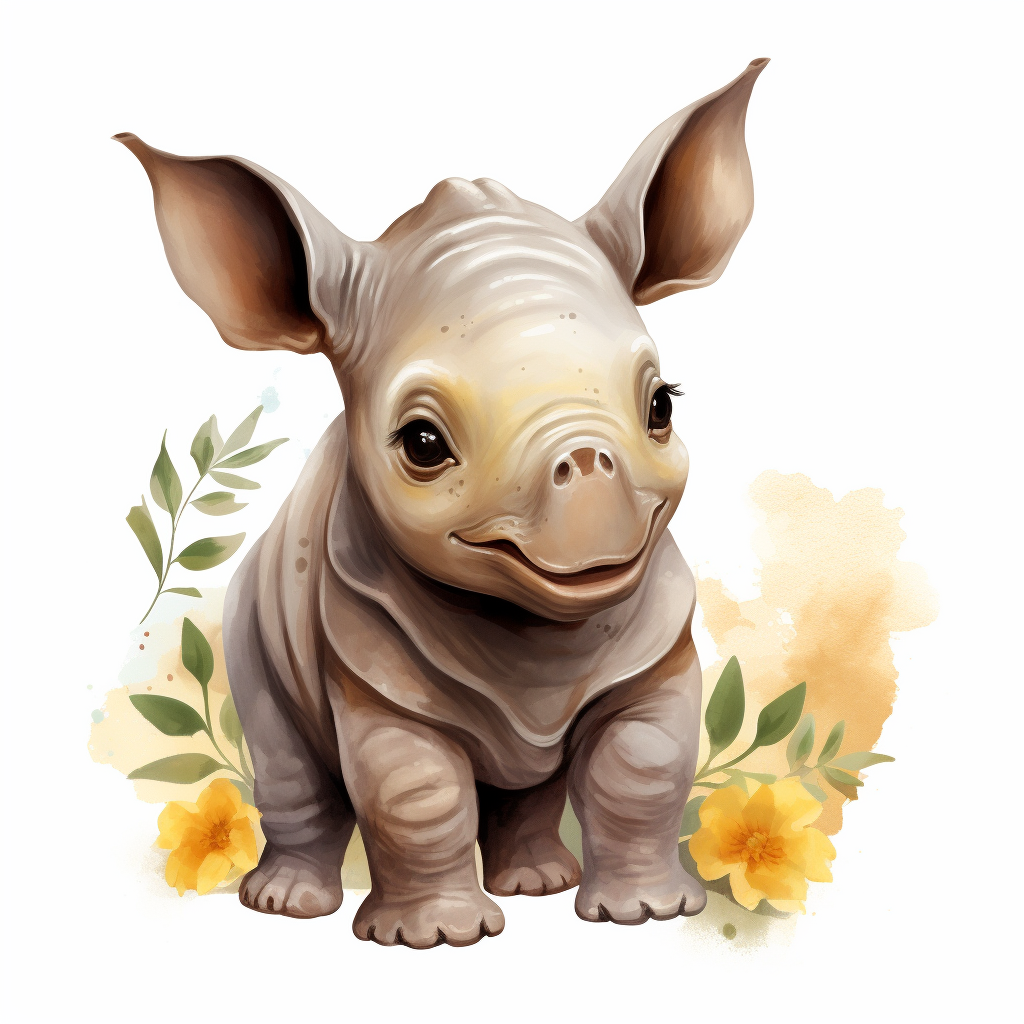 Cute Baby Rhino Smiling Art