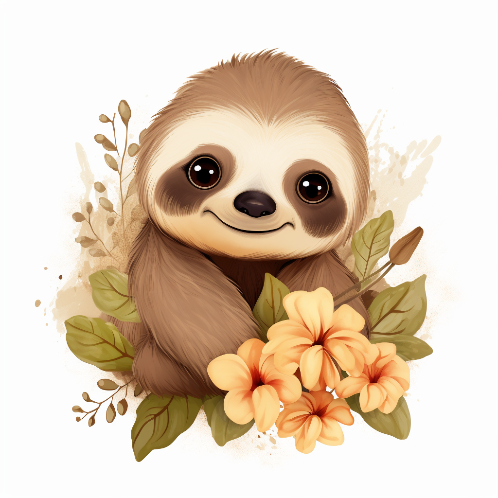 Cute Baby Sloth Smiling Warm Colors