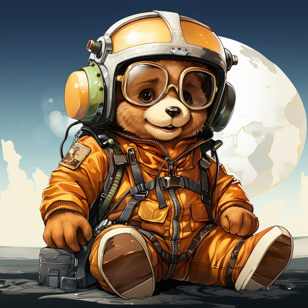 Cute bear pilot flying a plane