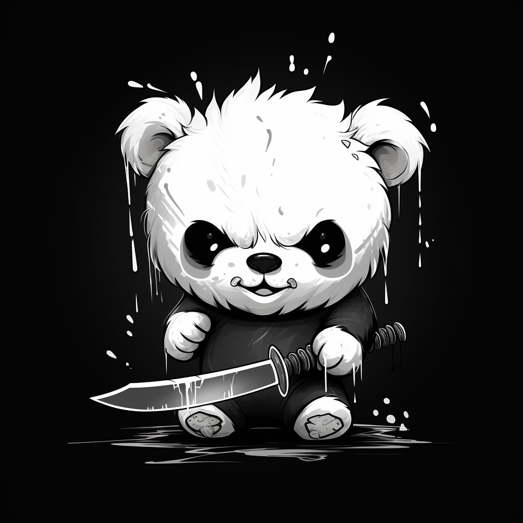 Illustration of a tired bear holding a knife