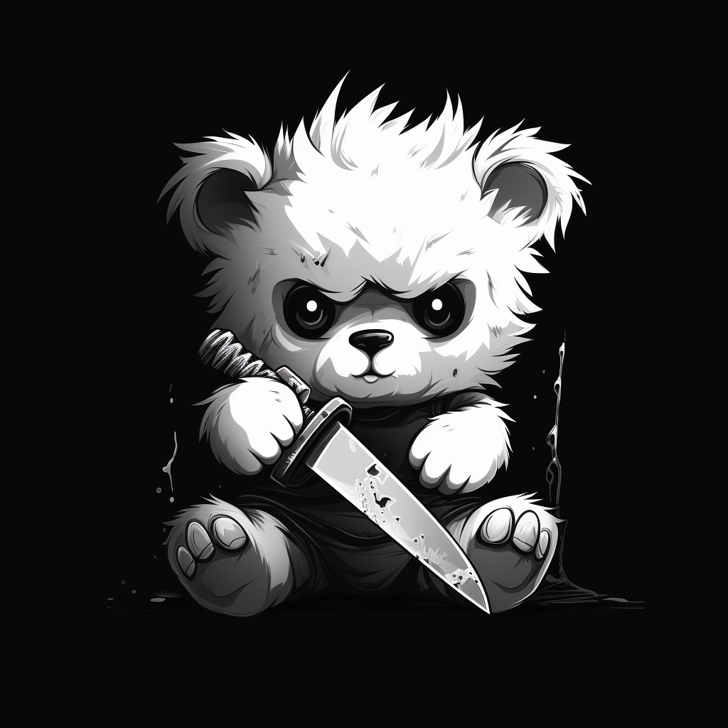 Illustration of a tired bear with a knife