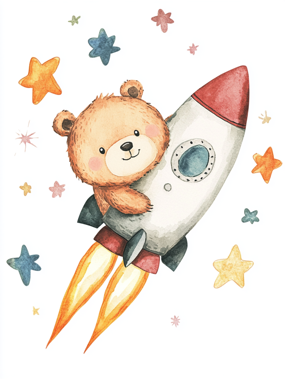 Cute Bear Rocket in Space