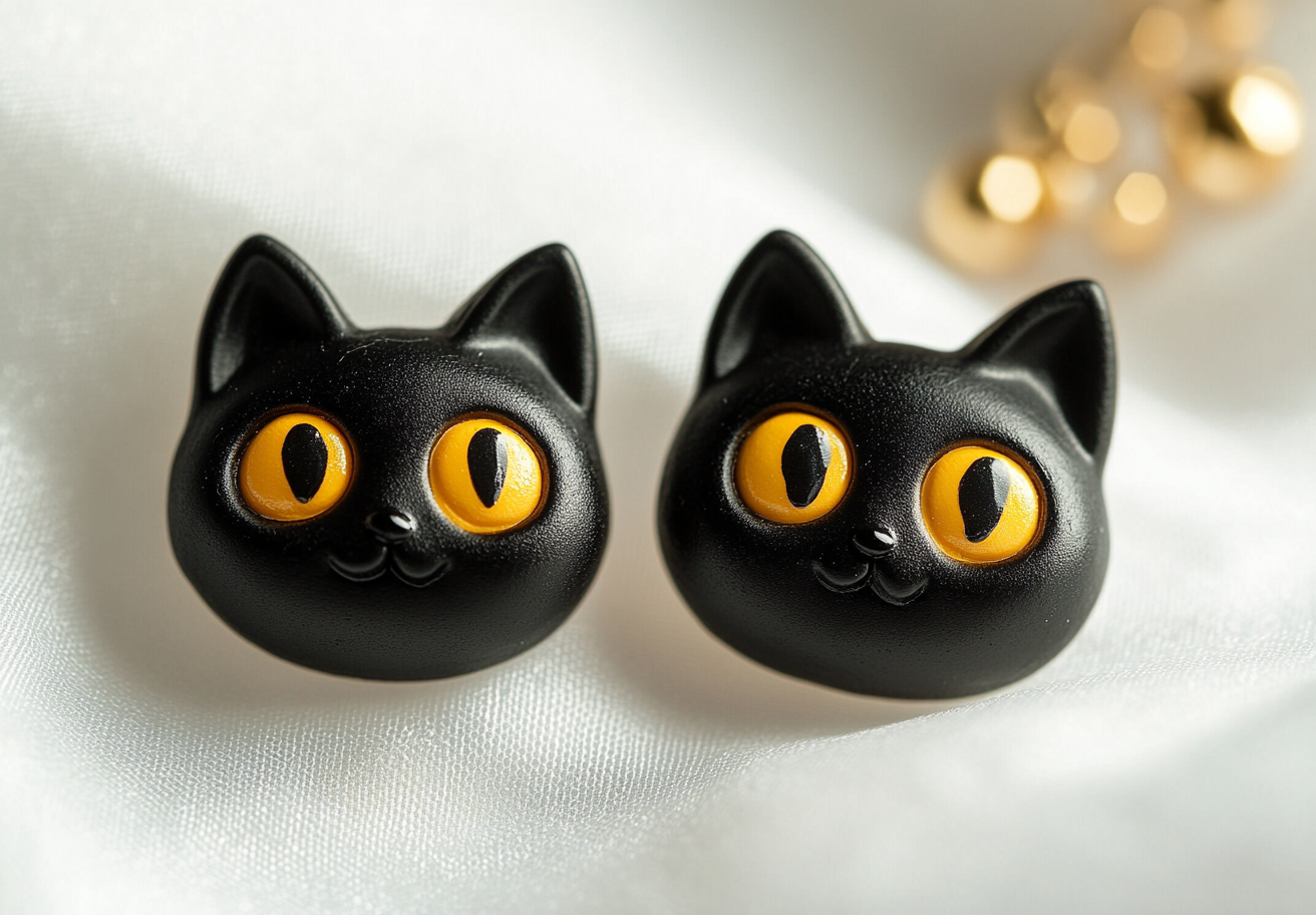 black cat earrings yellow eyes