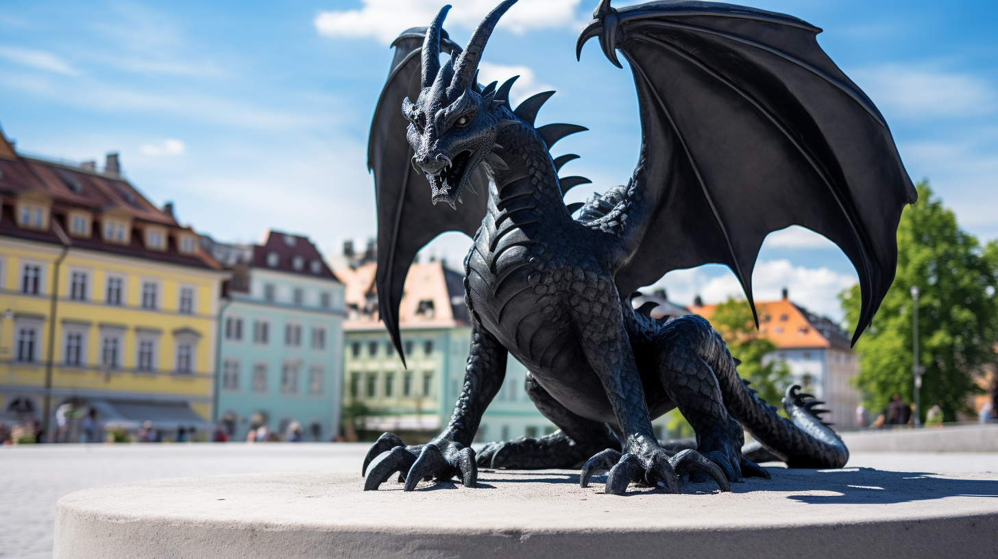 Adorable black dragon in Ljubljana city