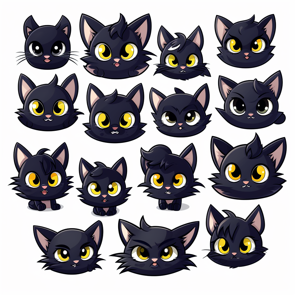 Cute black evil cat head sticker sheet