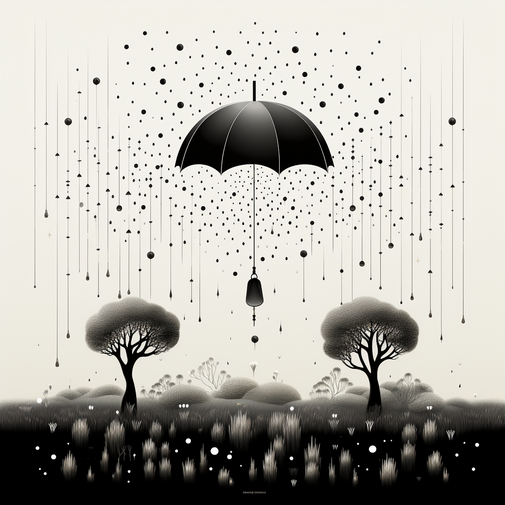 Cute black and white Korean style art with sand and rain on flowers