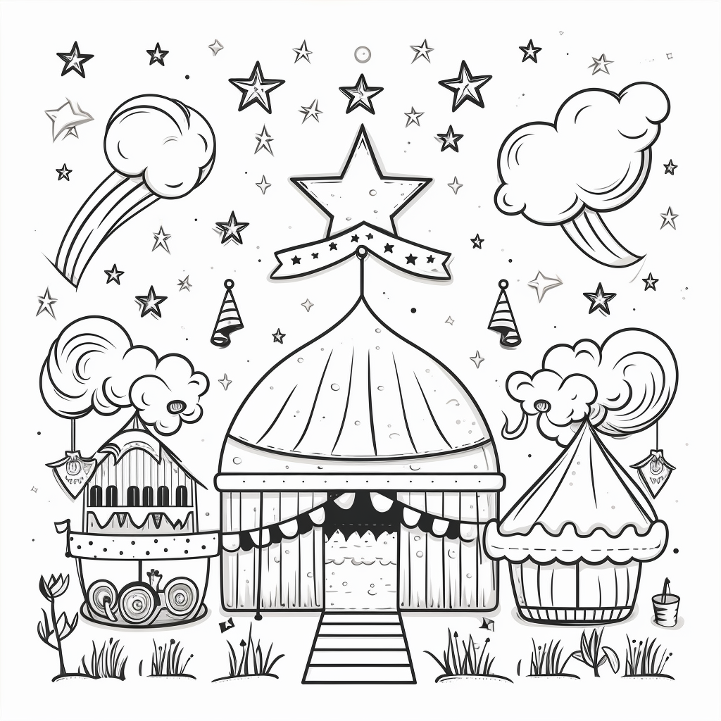 Cute black and white line drawing kids circus sign