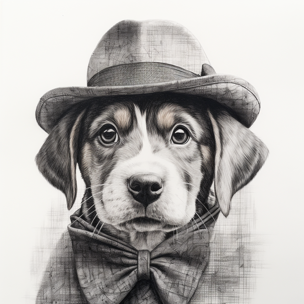 Adorable black and white pencil sketch of Sherlock Bones