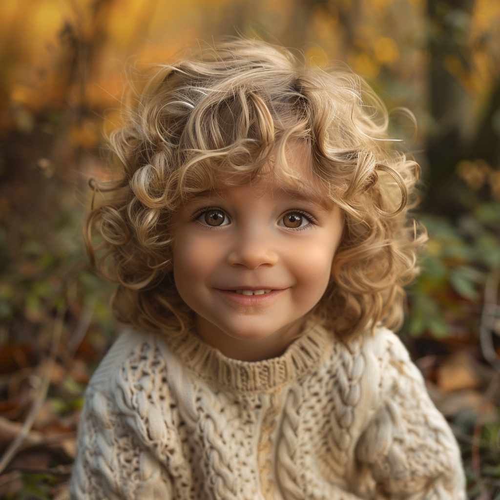 Smiling blond boy in forest